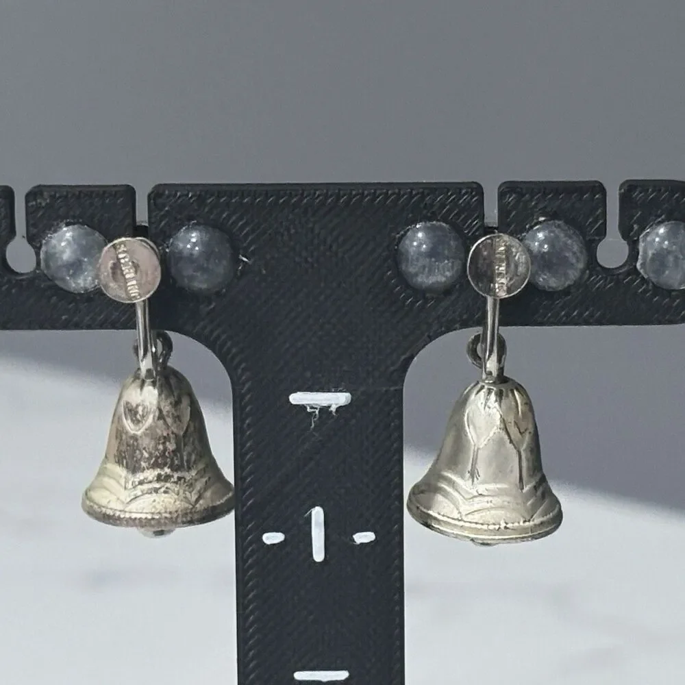 Vintage Sterling Silver Bell Earrings Dangle Screw Back Non Pierced 925 Estate
